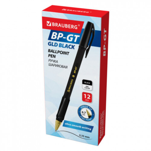 Ручка шариковая BRAUBERG BP-GT GLD BLACK, ЧЕРНАЯ, корпус тонированный, пишущий узел 0,7 мм, линия письма 0,35 мм, 144507