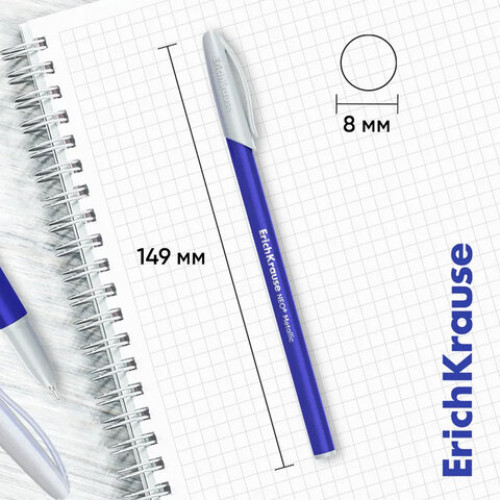 Ручка шариковая ERICH KRAUSE Neo Stick Metallic, СИНЯЯ, корпус ассорти, узел 0,7 мм, 61009