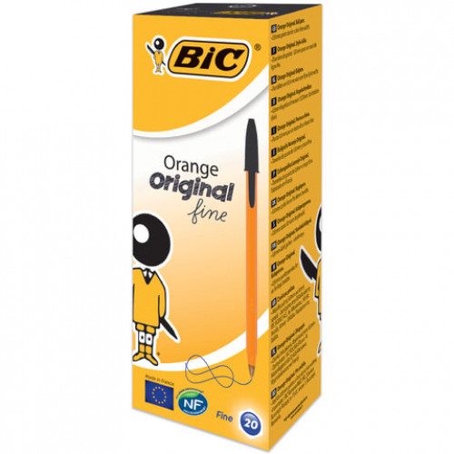 Ручка шариковая BIC Orange, ЧЕРНАЯ, корпус оранжевый, узел 0,8 мм, линия письма 0,3 мм, 8099231