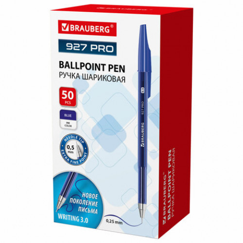 Ручка шариковая BRAUBERG 927 PRO WRITING 3.0, СИНЯЯ, пишущий узел 0,5 мм, линия письма 0,25 мм, 144337
