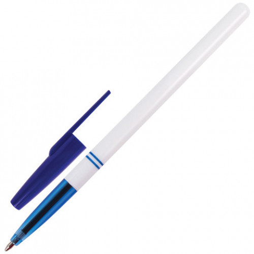 Ручка шариковая BRAUBERG Офисная, СИНЯЯ, корпус белый, узел 1 мм, линия письма 0,5 мм, 140662