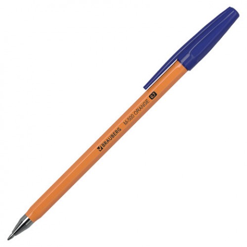 Ручки шариковые BRAUBERG M-500 ORANGE, НАБОР 10 шт., СИНИЕ, узел 0,7 мм, линия письма 0,35 мм, 143951