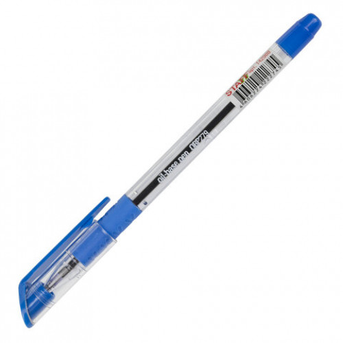 Ручка шариковая масляная с грипом STAFF OBP-279, СИНЯЯ, игольчатый узел 0,7 мм, линия письма 0,35 мм, 142988