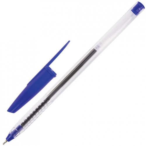 Ручка шариковая масляная STAFF Basic, СИНЯЯ, корпус прозрачный, игольчатый узел 0,7 мм, линия письма 0,35 мм, 141705