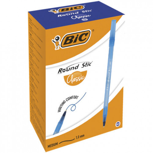 Ручка шариковая BIC Round Stic, СИНЯЯ, корпус голубой, узел 1 мм, линия письма 0,32 мм, 921403