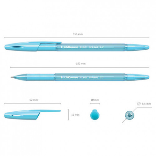 Ручка шариковая ERICH KRAUSE R-301 Spring Grip, СИНЯЯ, корпус тонированный ассорти, узел 0,7 мм, линия письма 0,35 мм, 39532