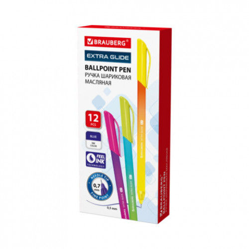 Ручка шариковая масляная BRAUBERG Extra Glide DZ, СИНЯЯ, трехгранная, корпус ассорти, игольчатый наконечник 0,7 мм, линия 0,5 мм, 144263