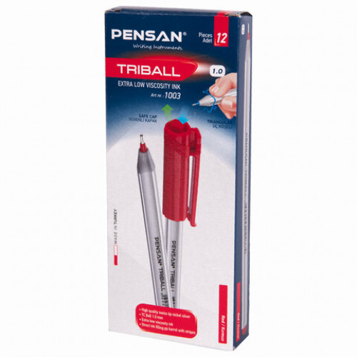 Ручка шариковая масляная PENSAN Triball, КРАСНАЯ, трехгранная, узел 1 мм, линия письма 0,5 мм, 1003/12