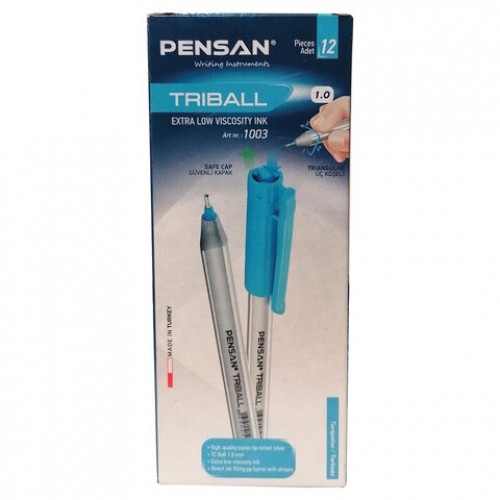 Ручка шариковая масляная PENSAN Triball, БИРЮЗОВАЯ, трехгранная, узел 1 мм, линия письма 0,5 мм, 1003/12
