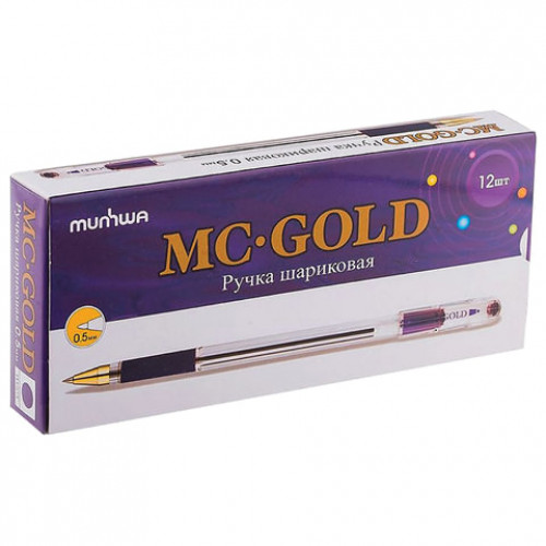 Ручка шариковая масляная с грипом MUNHWA MC Gold, ФИОЛЕТОВАЯ, корпус прозрачный, узел 0,5 мм, линия письма 0,3 мм, BMC-09