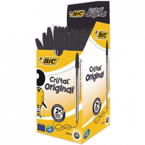 Ручка шариковая BIC Cristal, ЧЕРНАЯ, корпус прозрачный, узел 1 мм, линия письма 0,32 мм, 847897