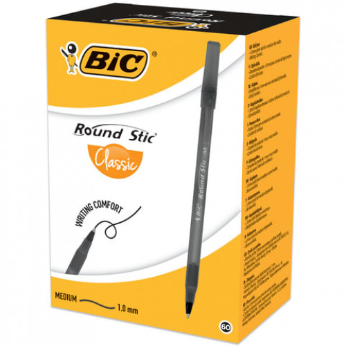 Ручка шариковая BIC Round Stic, ЧЕРНАЯ, корпус черный, узел 1 мм, линия письма 0,32 мм, 920568