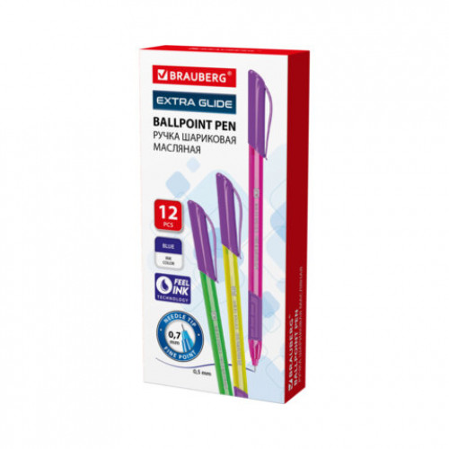 Ручка шариковая масляная с грипом BRAUBERG Extra Glide GT Color, СИНЯЯ, трехгранная, игольчатый наконечник 0,7 мм, линия 0,5 мм, 144264