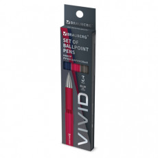 Ручки шариковые с грипом BRAUBERG VIVID, НАБОР 3 ШТУКИ, СИНИЕ, SOFT TOUCH покрытие, узел 0,7 мм, линия письма 0,35 мм, 144401