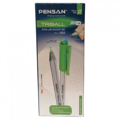 Ручка шариковая масляная PENSAN Triball, САЛАТОВАЯ, трехгранная, узел 1 мм, линия письма 0,5 мм, 1003/12