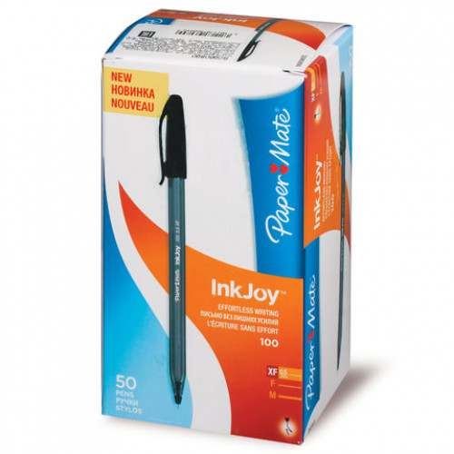 Ручка шариковая PAPER MATE Inkjoy 100, ЧЕРНАЯ, корпус тонированный черный, узел 0,7 мм, линия письма 0,5 мм, S0960890