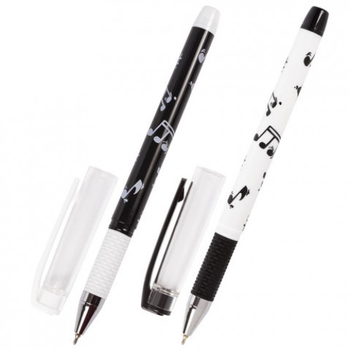 Ручка шариковая масляная с грипом BRAUBERG BLACK&WHITE Melody, СИНЯЯ, узел 0,7 мм, линия письма 0,35 мм, 142658