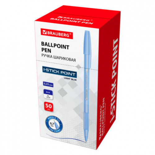 Ручка шариковая с грипом BRAUBERG i-STICK POINT LIGHT BLUE, СИНЯЯ, пишущий узел 0,7 мм, линия письма 0,35 мм, 144383