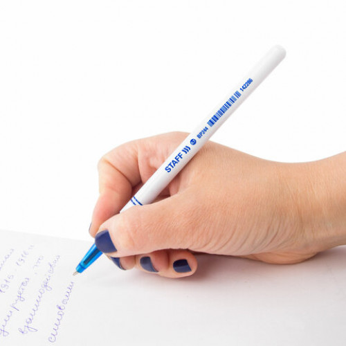 Ручка шариковая STAFF Офисная, СИНЯЯ, корпус белый, узел 0,7 мм, линия письма 0,35 мм, 142286