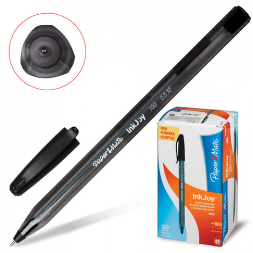 Ручка шариковая PAPER MATE Inkjoy 100, ЧЕРНАЯ, корпус тонированный черный, узел 0,7 мм, линия письма 0,5 мм, S0960890