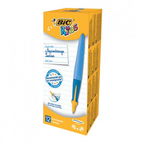 Ручка шариковая с грипом BIC Kids Twist, СИНЯЯ, для детей, корпус голубой, узел 1 мм, линия письма 0,32 мм, 918457