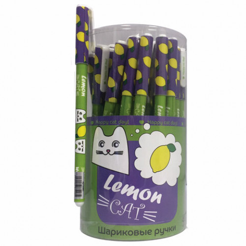 Ручка шариковая CENTRUM Happy Cat. Lemon, СИНЯЯ, корпус с печатью, узел 0,7 мм, 83993