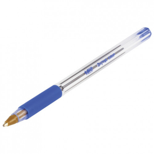 Ручка шариковая с грипом BIC Cristal Grip, СИНЯЯ, корпус прозрачный, узел 1 мм, линия письма 0,32 мм, 889985