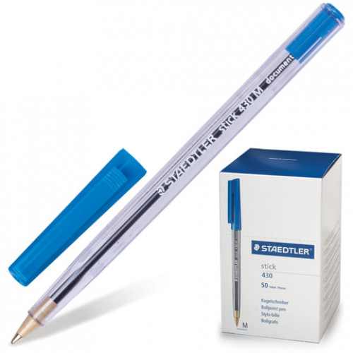 Ручка шариковая STAEDTLER Stick Document, СИНЯЯ, корпус прозрачный, узел 1,2 мм, линия письма 0,5 мм, 430 M 03