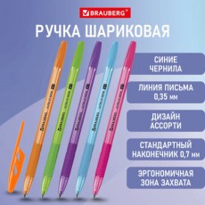 Ручка шариковая с грипом BRAUBERG ULTRA GT NEON, СИНЯЯ, корпус ассорти, линия 0,35 мм, 144054