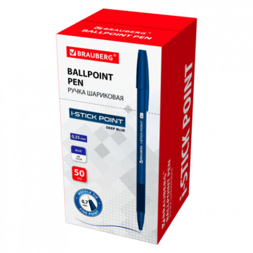 Ручка шариковая с грипом BRAUBERG i-STICK DEEP BLUE, СИНЯЯ, пишущий узел 0,7 мм, линия письма 0,35 мм, 144385