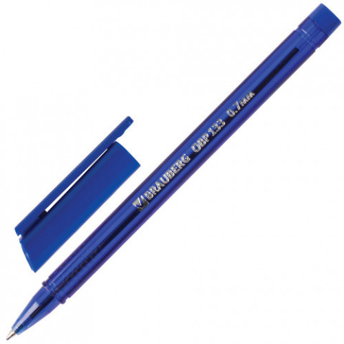 Ручка шариковая масляная BRAUBERG Marine, СИНЯЯ, корпус тонированный синий, узел 0,7 мм, линия письма 0,35 мм, 142709