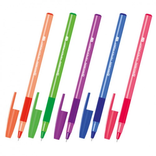 Ручка шариковая с грипом BRAUBERG i-STICK POINT NEON, СИНЯЯ, корпус ассорти, игольчатый узел 0,7 мм, линия письма 0,35 мм, 144022