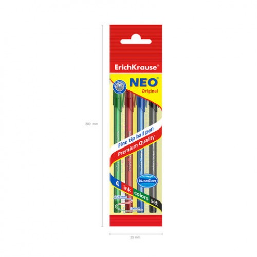 Ручки шариковые ERICH KRAUSE Neo, набор 4 ЦВЕТА, 0,7мм, европодвес, 47509