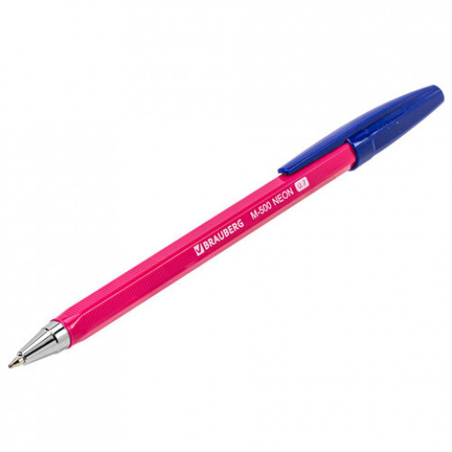 Ручка шариковая BRAUBERG M-500 NEON, СИНЯЯ, корпус ассорти, узел 0,7 мм, линия письма 0,35 мм, 143452
