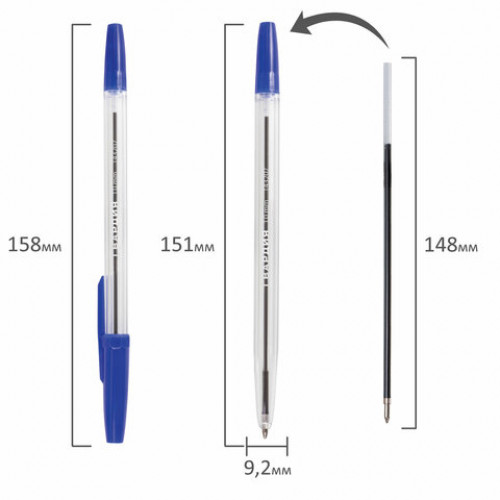 Ручка шариковая ГВАРДИЯ Line, корпус прозрачный, узел 1 мм, линия письма 0,5 мм, синяя, 143207