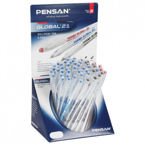 Ручка шариковая масляная PENSAN Global-21, АССОРТИ, узел 0,5 мм, линия письма 0,3 мм, дисплей, 2221/S