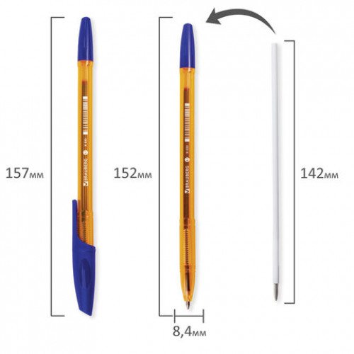 Ручка шариковая BRAUBERG X-333 AMBER, СИНЯЯ, корпус тонированный оранжевый, узел 0,7 мм, линия письма 0,35 мм, 142832