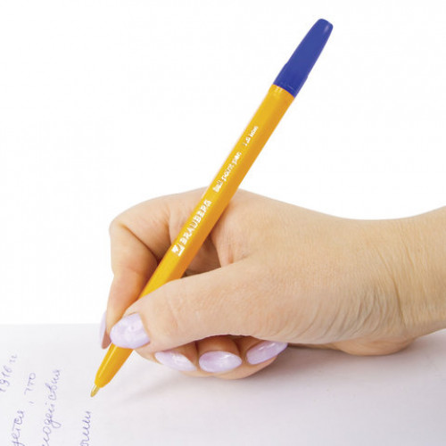 Ручка шариковая BRAUBERG Carina Orange, СИНЯЯ, корпус оранжевый, узел 1 мм, линия письма 0,5 мм, 141668