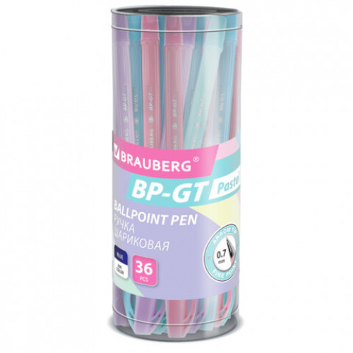 Ручка шариковая BRAUBERG BP-GT PASTEL, СИНЯЯ, корпус ассорти, пишущий узел 0,7мм, линия письма 0,35 мм, 144503