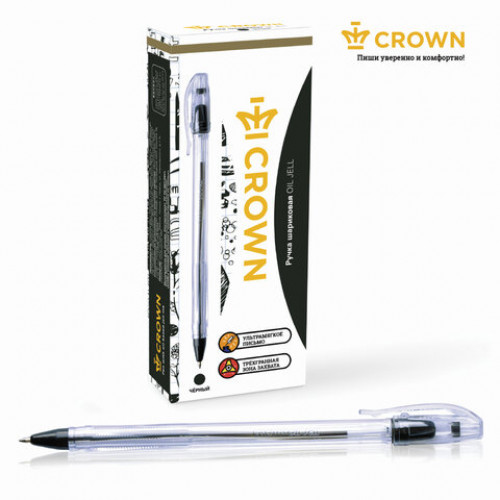 Ручка шариковая масляная CROWN Oil Jell, ЧЕРНАЯ, узел 0,7 мм, линия письма 0,5 мм, OJ-500B