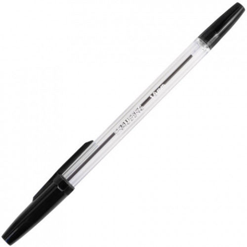 Ручка шариковая BRAUBERG Line, ЧЕРНАЯ, корпус прозрачный, узел 1 мм, линия письма 0,5 мм, 141098