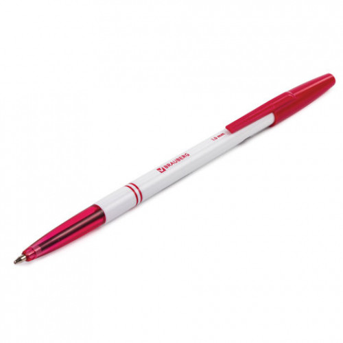 Ручка шариковая BRAUBERG Офисная, КРАСНАЯ, корпус белый, узел 1 мм, линия письма 0,5 мм, 140892