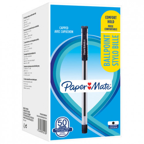 Ручка шариковая с грипом PAPER MATE Brite, ЧЕРНАЯ, игольчатый узел 1 мм, линия письма 0,7 мм, 2084418