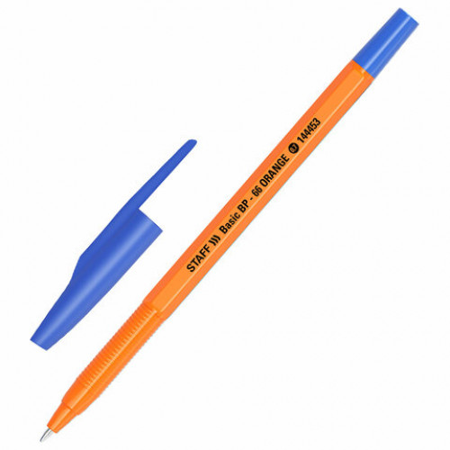 Ручка шариковая STAFF Basic BP-66 ORANGE, СИНЯЯ, корпус оранжевый, узел 1 мм, линия письма 0,5 мм, 144453