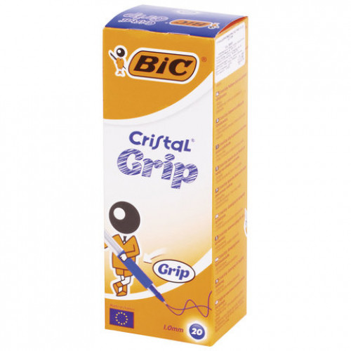 Ручка шариковая с грипом BIC Cristal Grip, СИНЯЯ, корпус прозрачный, узел 1 мм, линия письма 0,32 мм, 889985