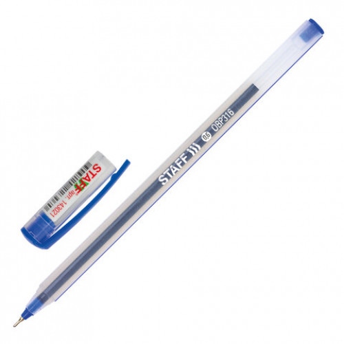 Ручка шариковая масляная STAFF OBP-31, СИНЯЯ, корпус матовый, игольчатый узел 0,6 мм, линия письма 0,3 мм, 143021