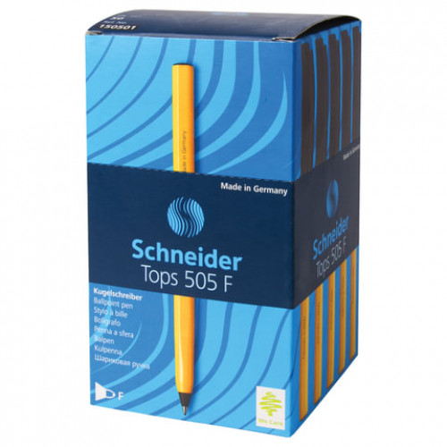 Ручка шариковая SCHNEIDER (Германия) Tops 505 F, ЧЕРНАЯ, корпус желтый, узел 0,8 мм, линия письма 0,4 мм, 150501