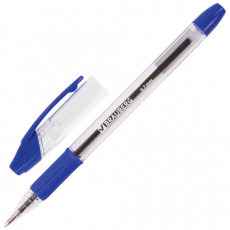 Ручка шариковая с грипом BRAUBERG Samurai, СИНЯЯ, корпус прозрачный, узел 0,7 мм, линия письма 0,35 мм, 141149