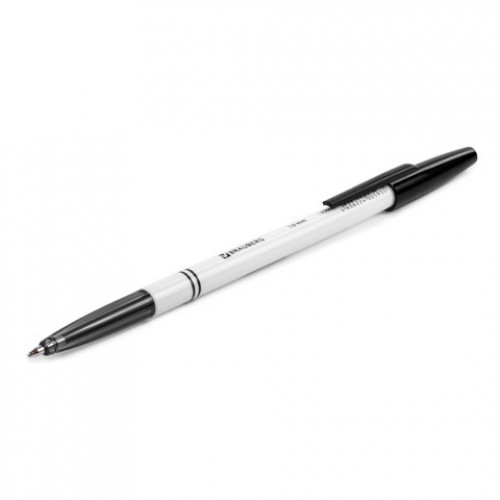 Ручка шариковая BRAUBERG Офисная, ЧЕРНАЯ, корпус белый, узел 1 мм, линия письма 0,5 мм, 140890