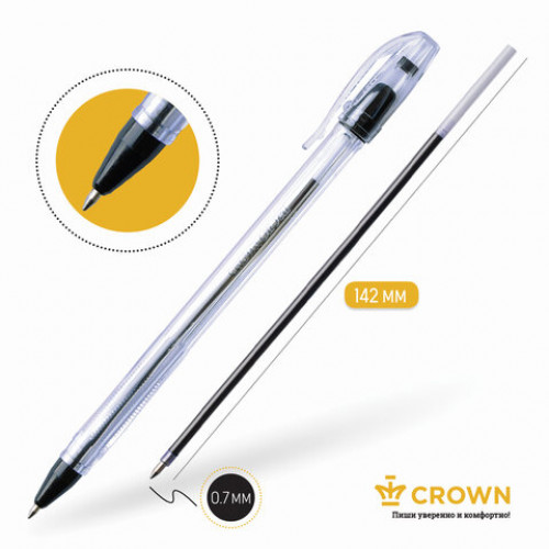 Ручка шариковая масляная CROWN Oil Jell, ЧЕРНАЯ, узел 0,7 мм, линия письма 0,5 мм, OJ-500B